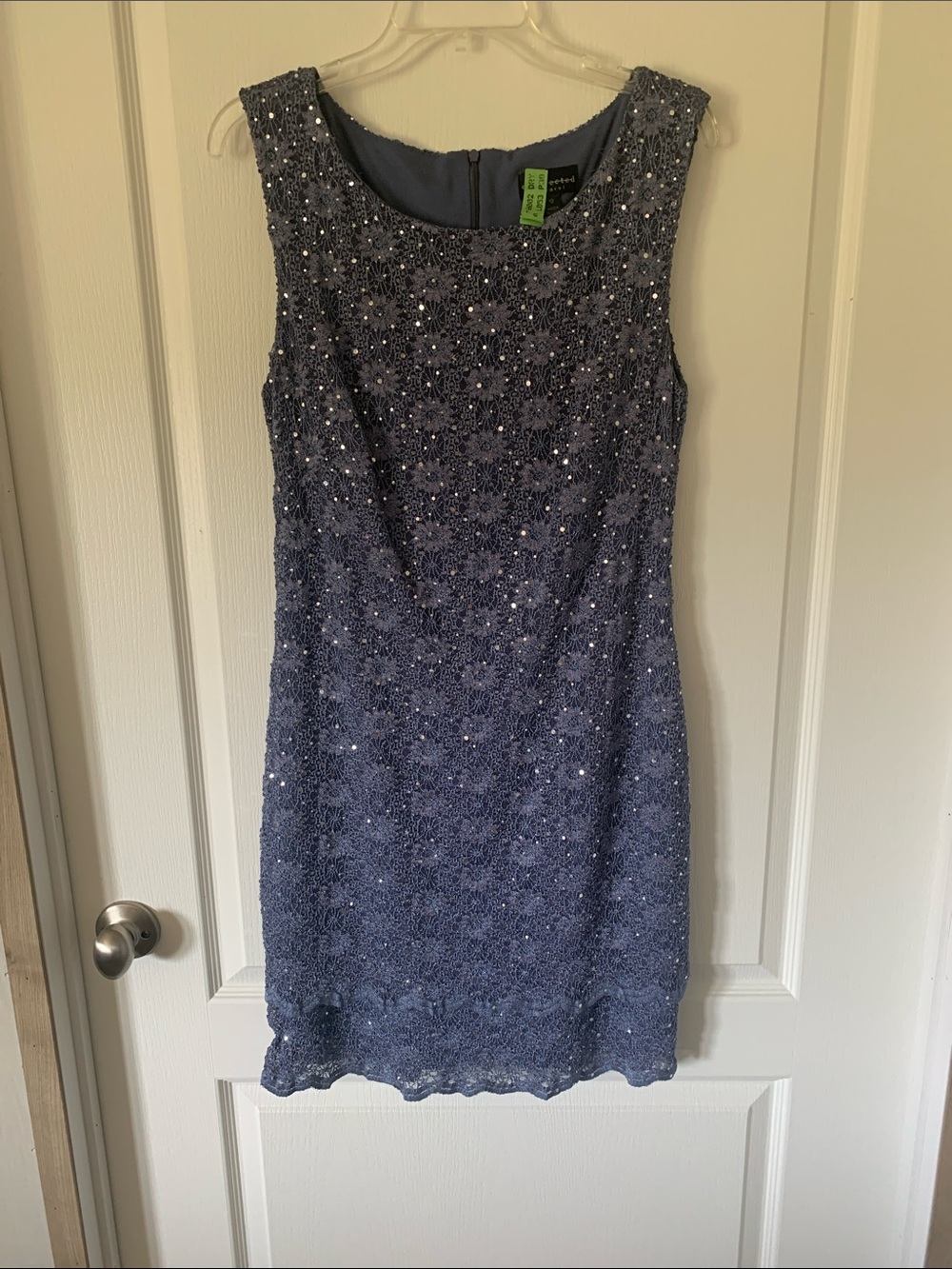 connected apparel Embellished Sequined Lace Sleeveless Dress - Blue Size 12